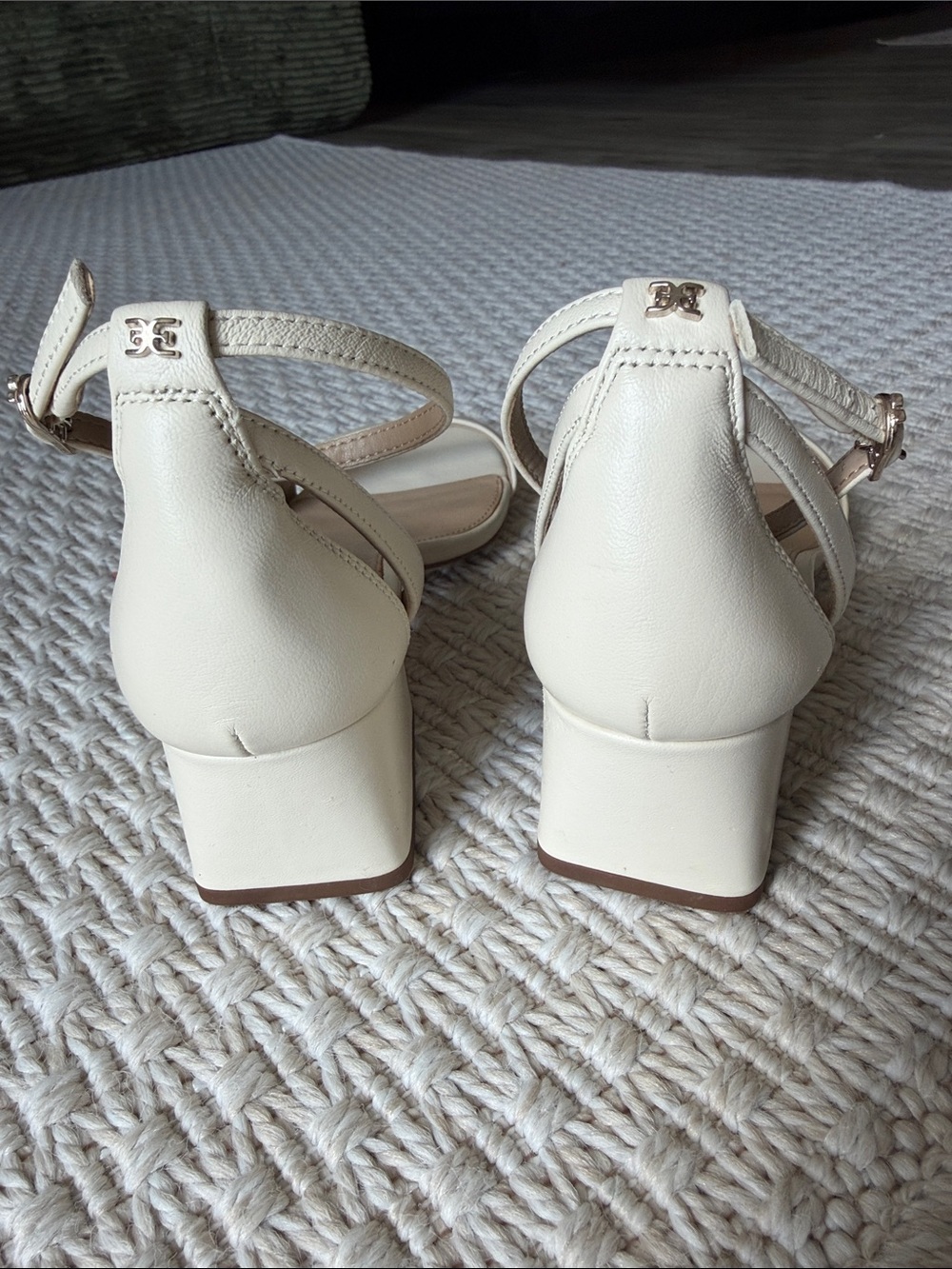 Sam Edelman Ivory Ankle-Strap Block Heel Sandals - Picture 3 of 4